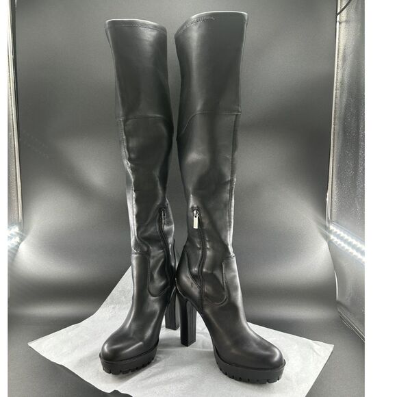 Guess ,Wm, Taylin, Faux Leather, Lug Sole, Thigh-High Boots, Blk, 9 1/2 M, Zip - Picture 2 of 12